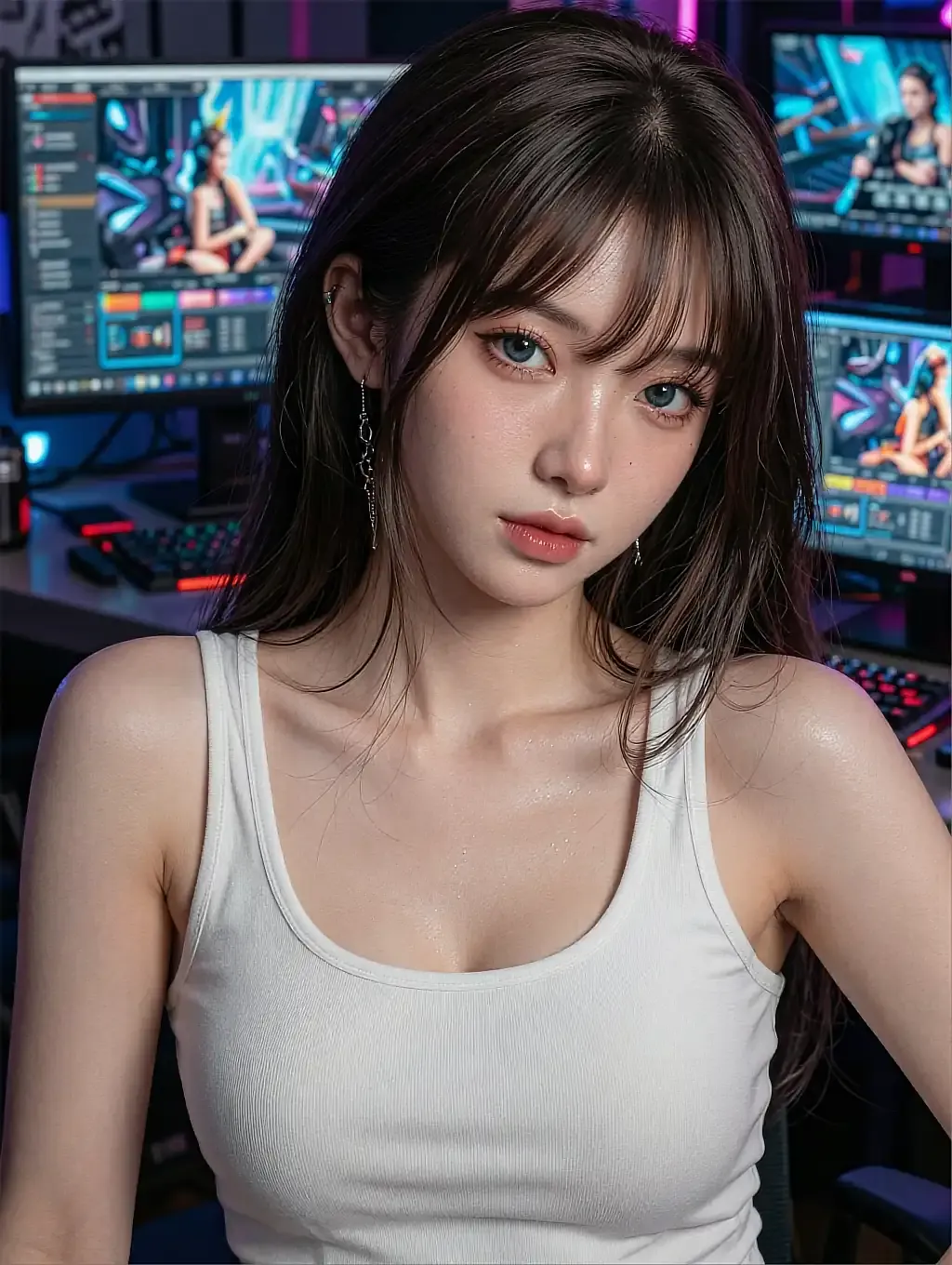 Fictional AI character featured on the first landing page, in a lamplit room